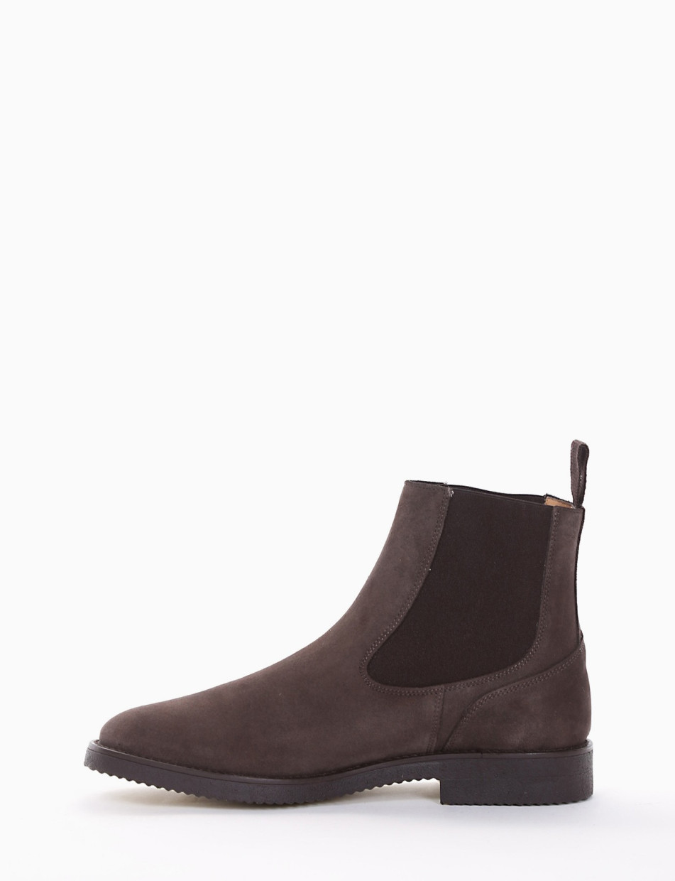 Ankle boots heel 2 cm dark brown chamois