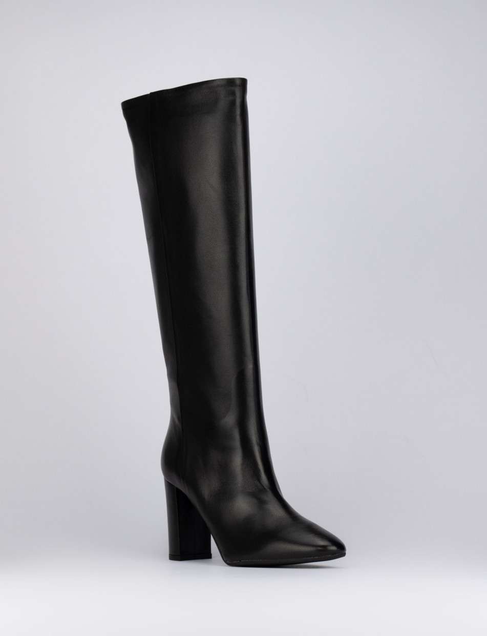 High heel boots heel 9 cm black leather