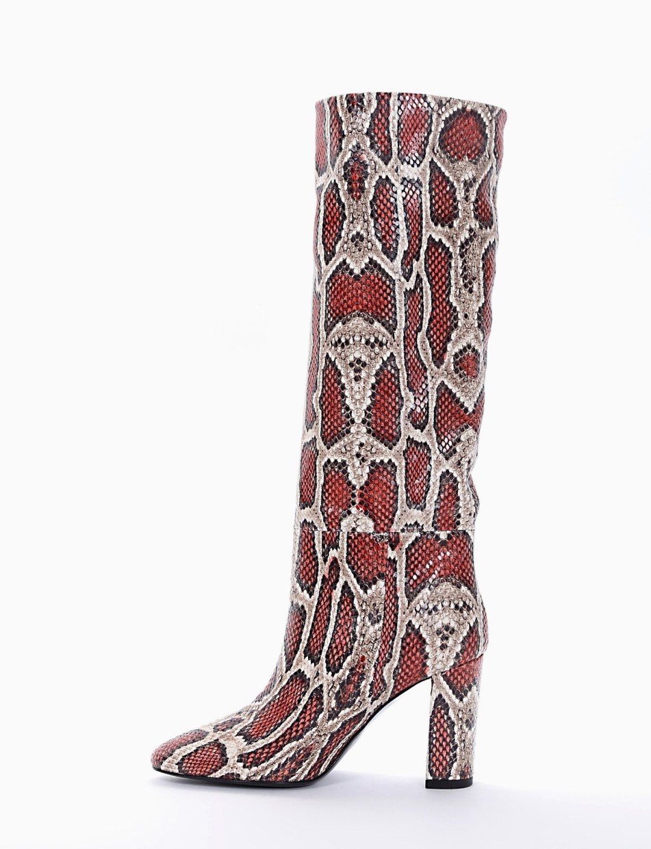 High heel boots heel 9 cm red python