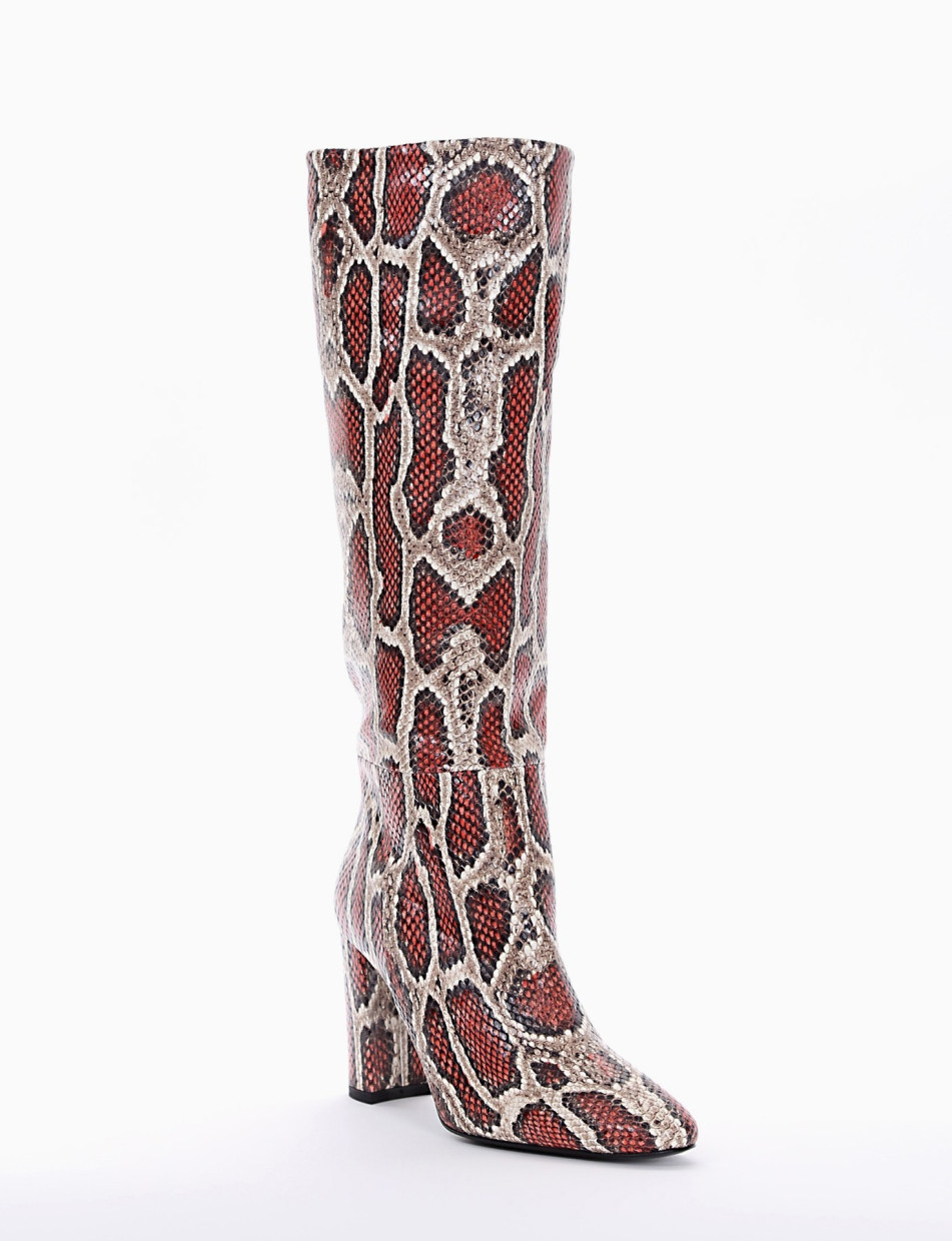 High heel boots heel 9 cm red python