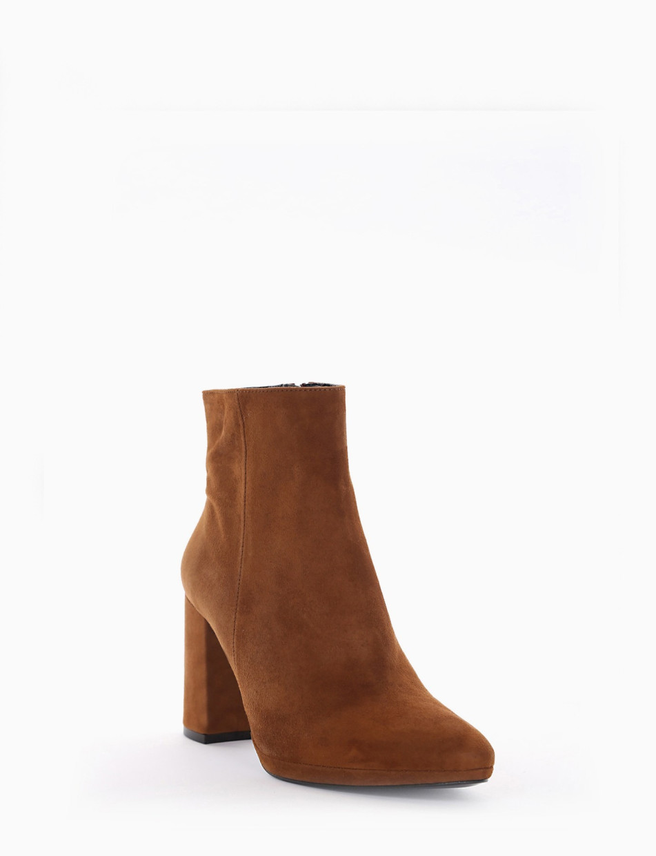 High heel ankle boots heel 9 cm brown chamois