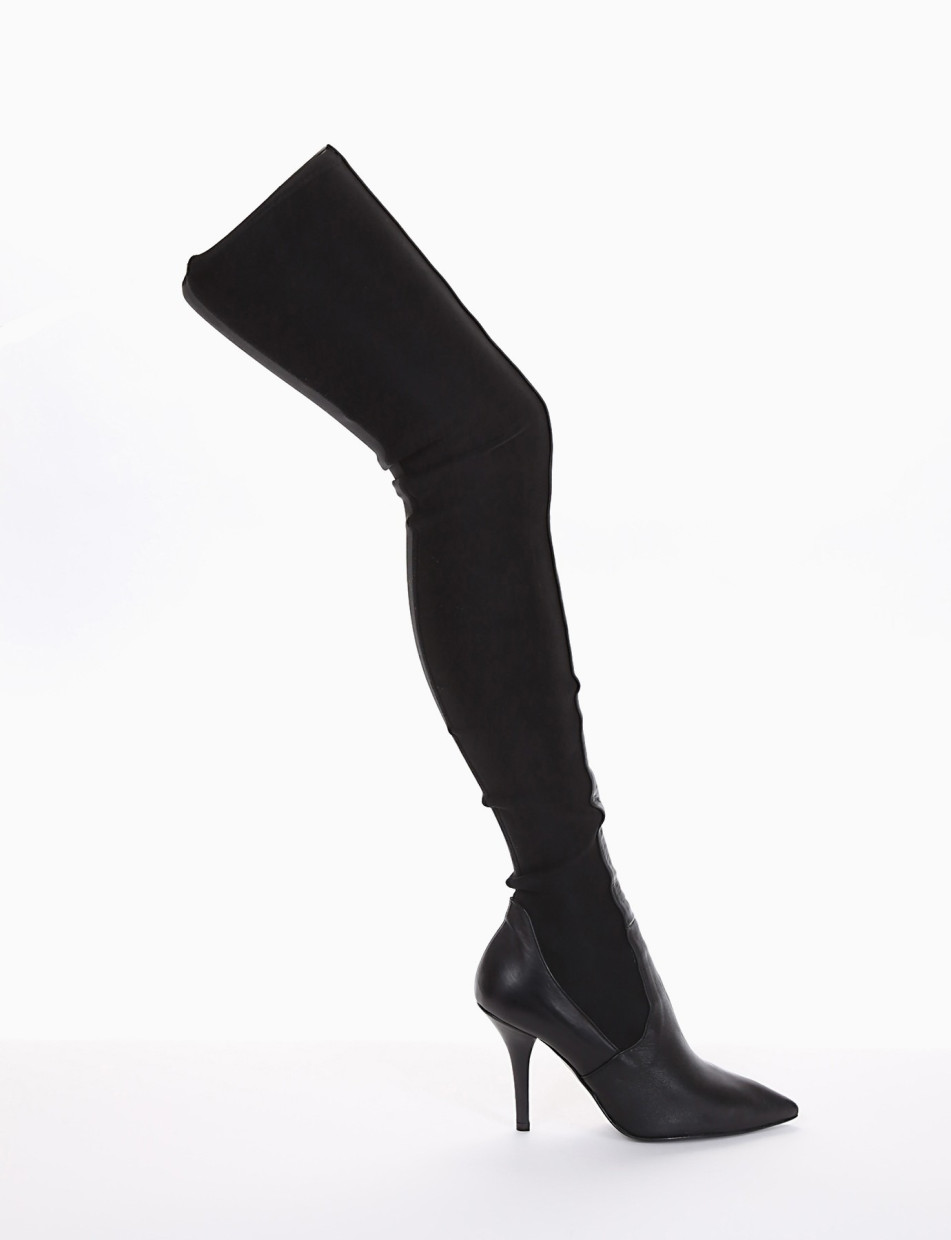 High heel boots heel 9 cm black leather