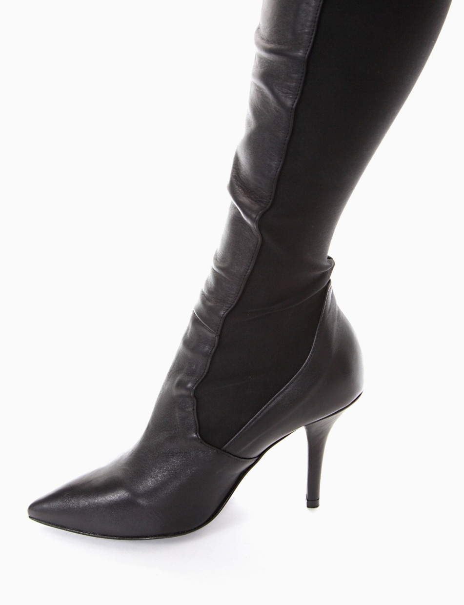 High heel boots heel 9 cm black leather