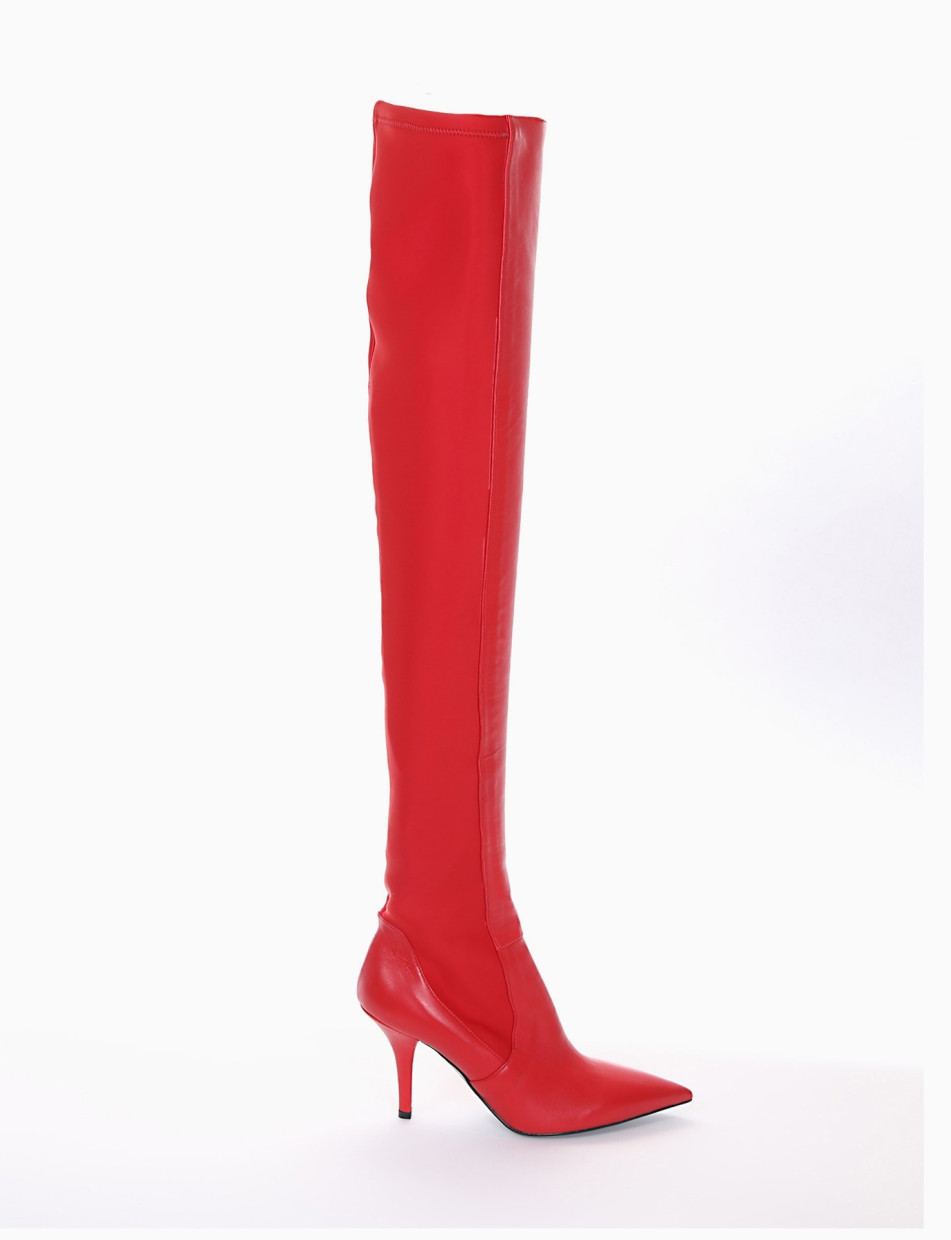 High heel boots heel 9 cm red leather