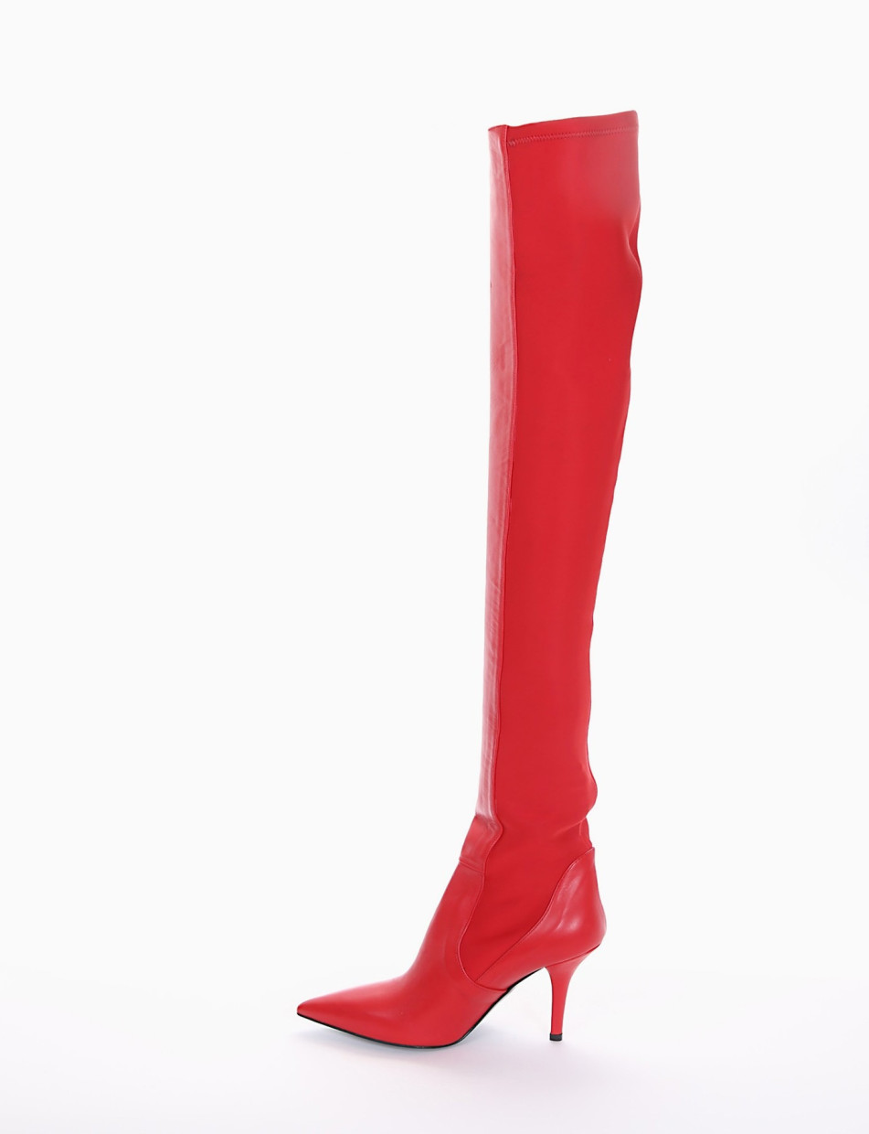 High heel boots heel 9 cm red leather