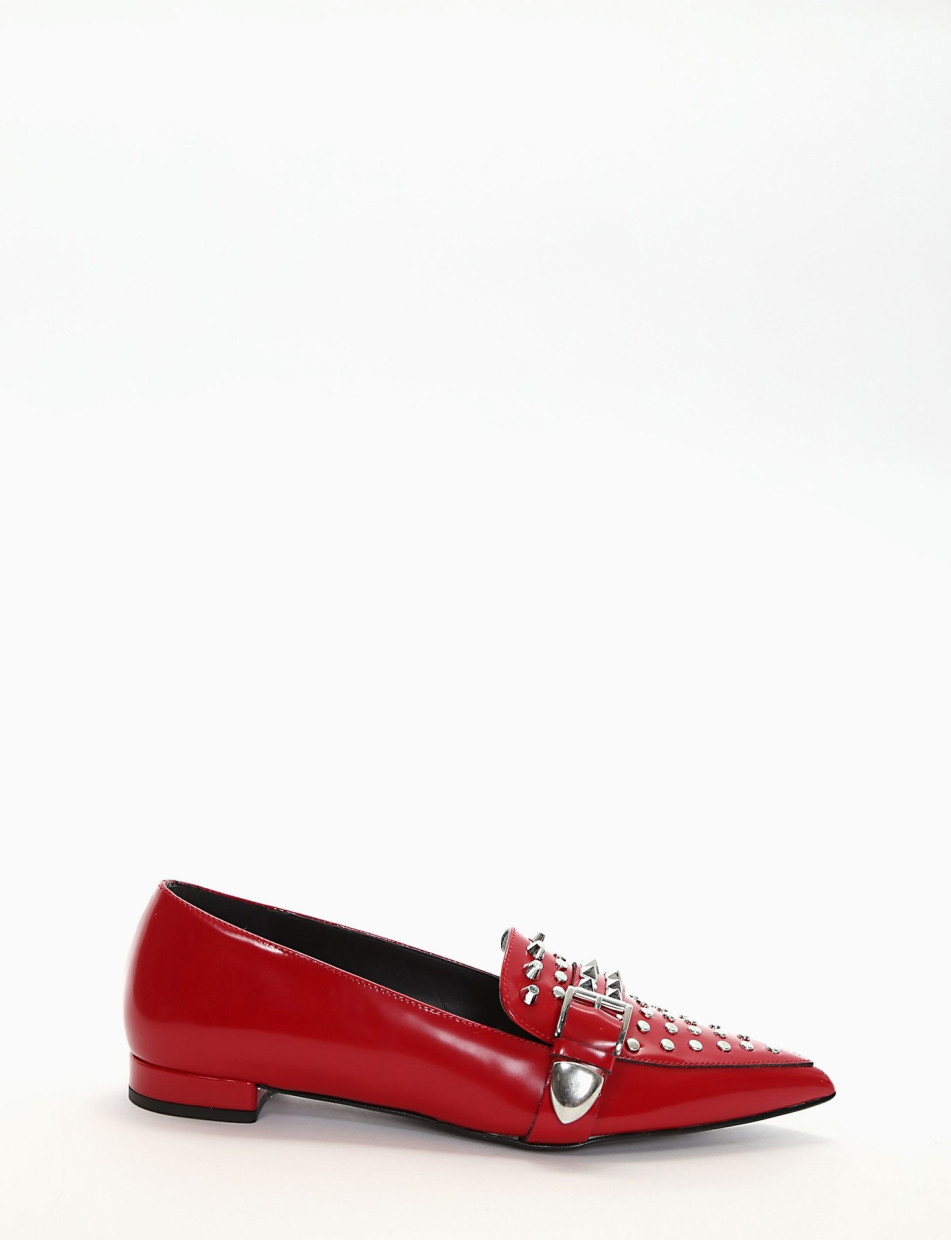 Loafers heel 2 cm red leather