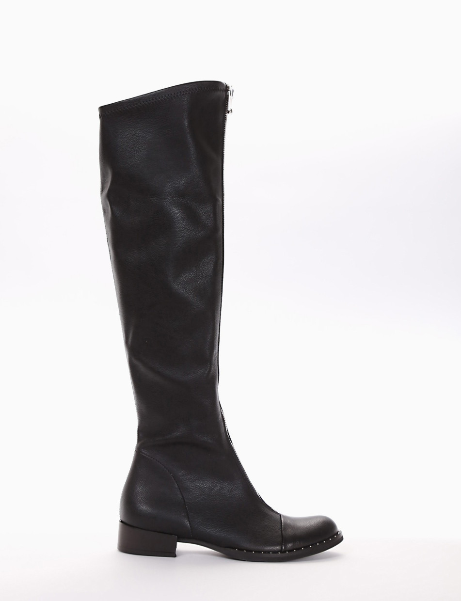 Low heel boots heel 1 cm black leather