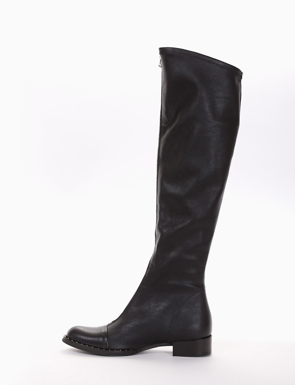 Low heel boots heel 1 cm black leather