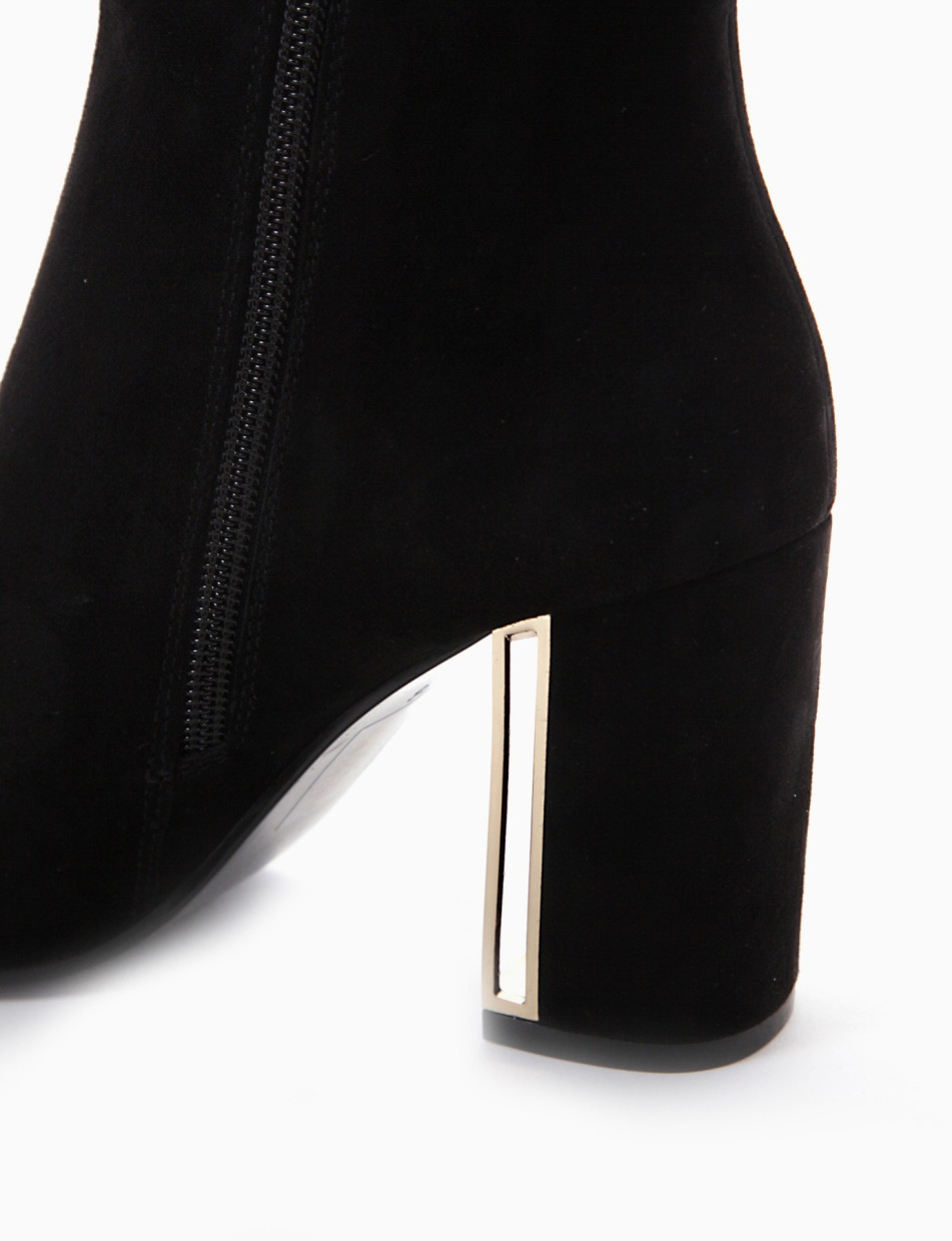 High heel ankle boots heel 7 cm black chamois