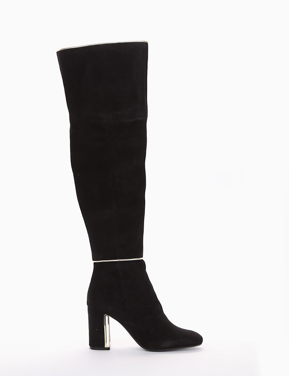 High heel boots heel 7 cm black chamois