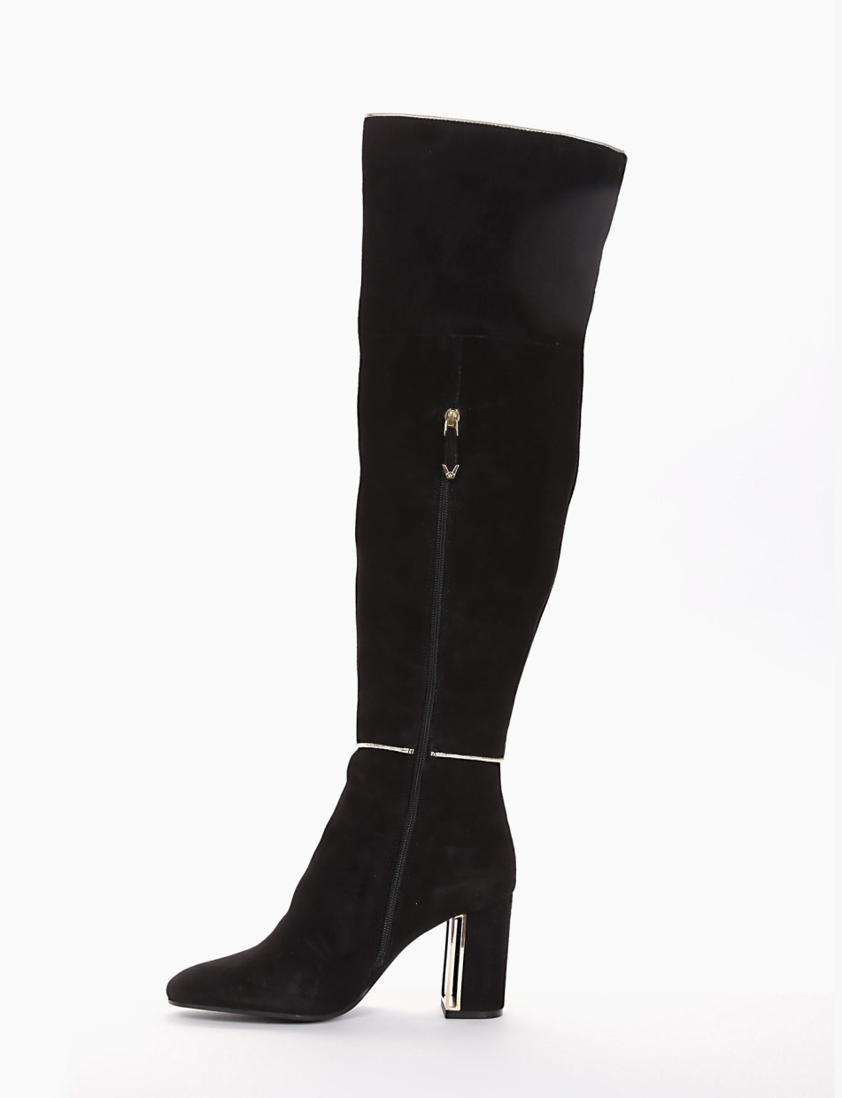 High heel boots heel 7 cm black chamois