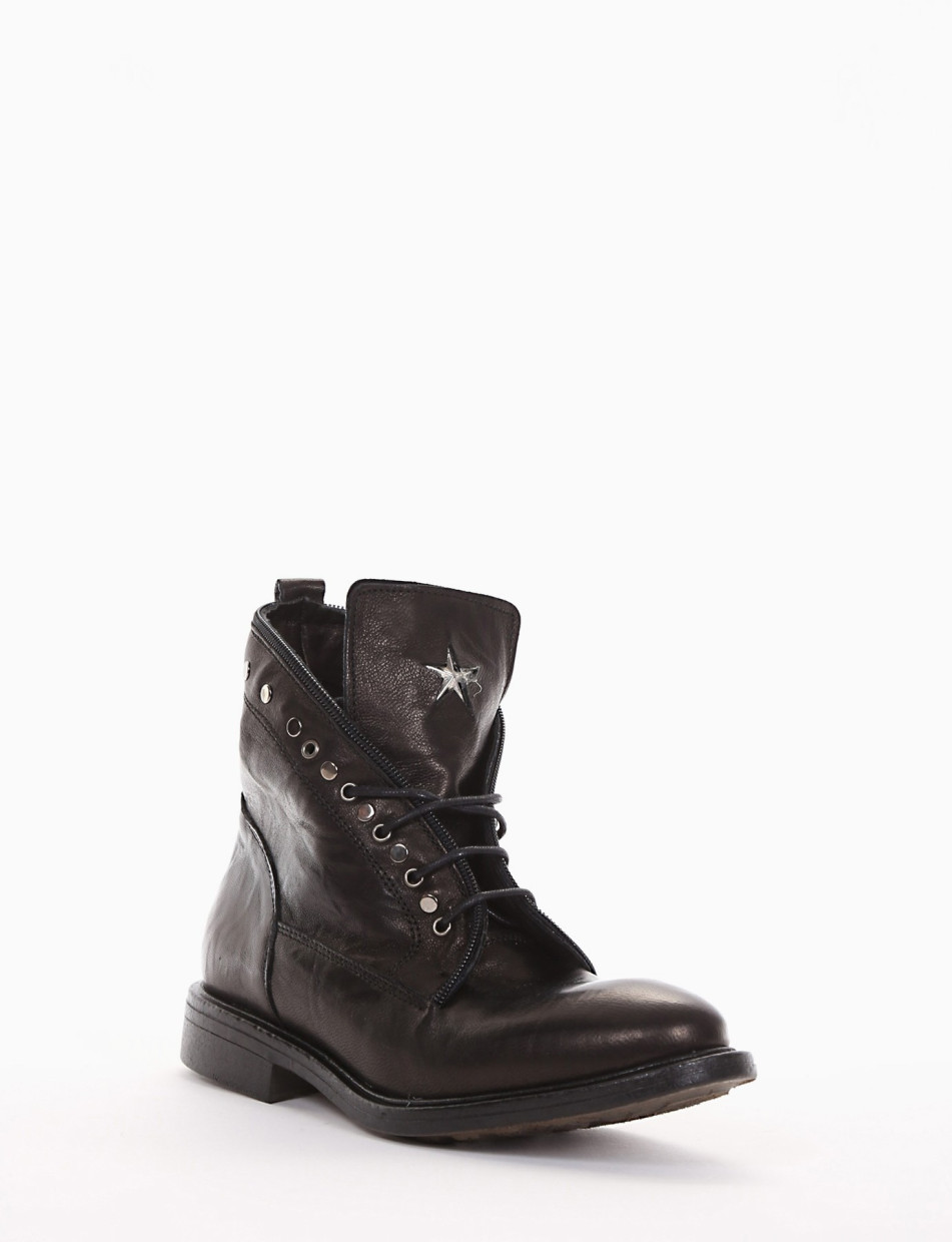 Combat boots heel 2 cm black leather