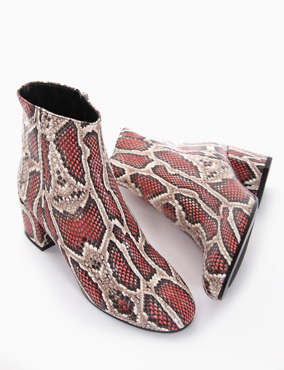 High heel ankle boots heel 5 cm red leather
