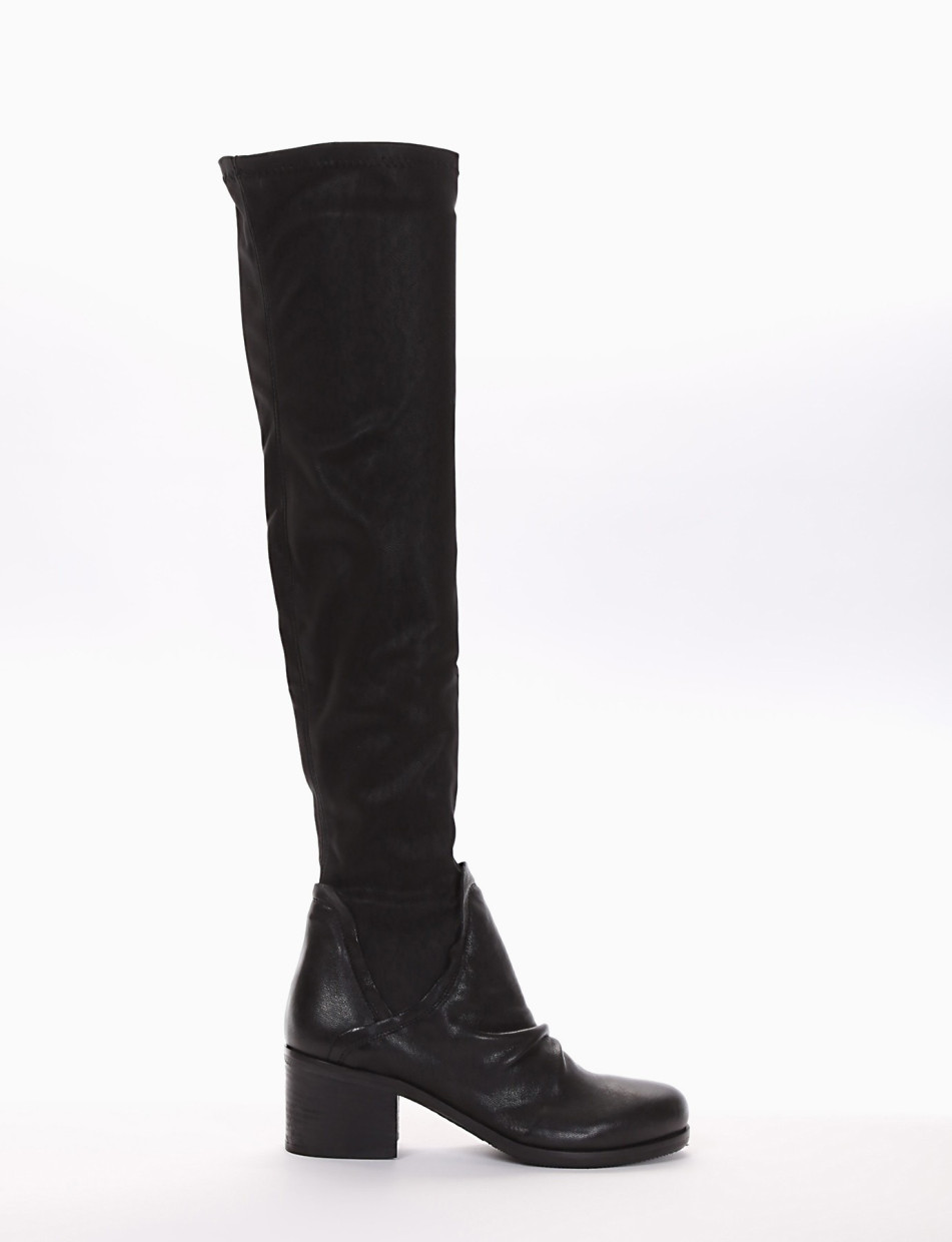 High heel boots heel 5 cm black leather