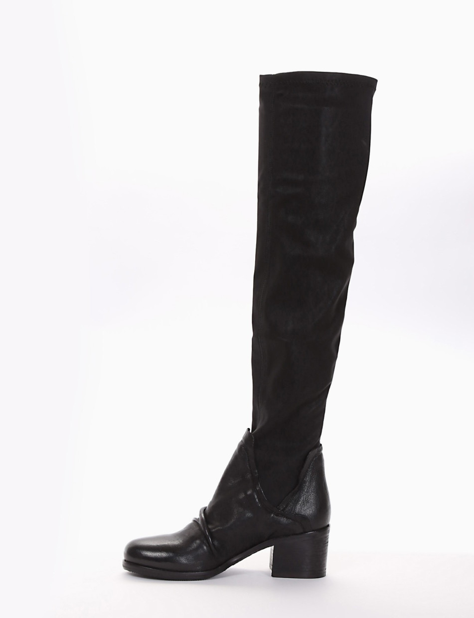 High heel boots heel 5 cm black leather