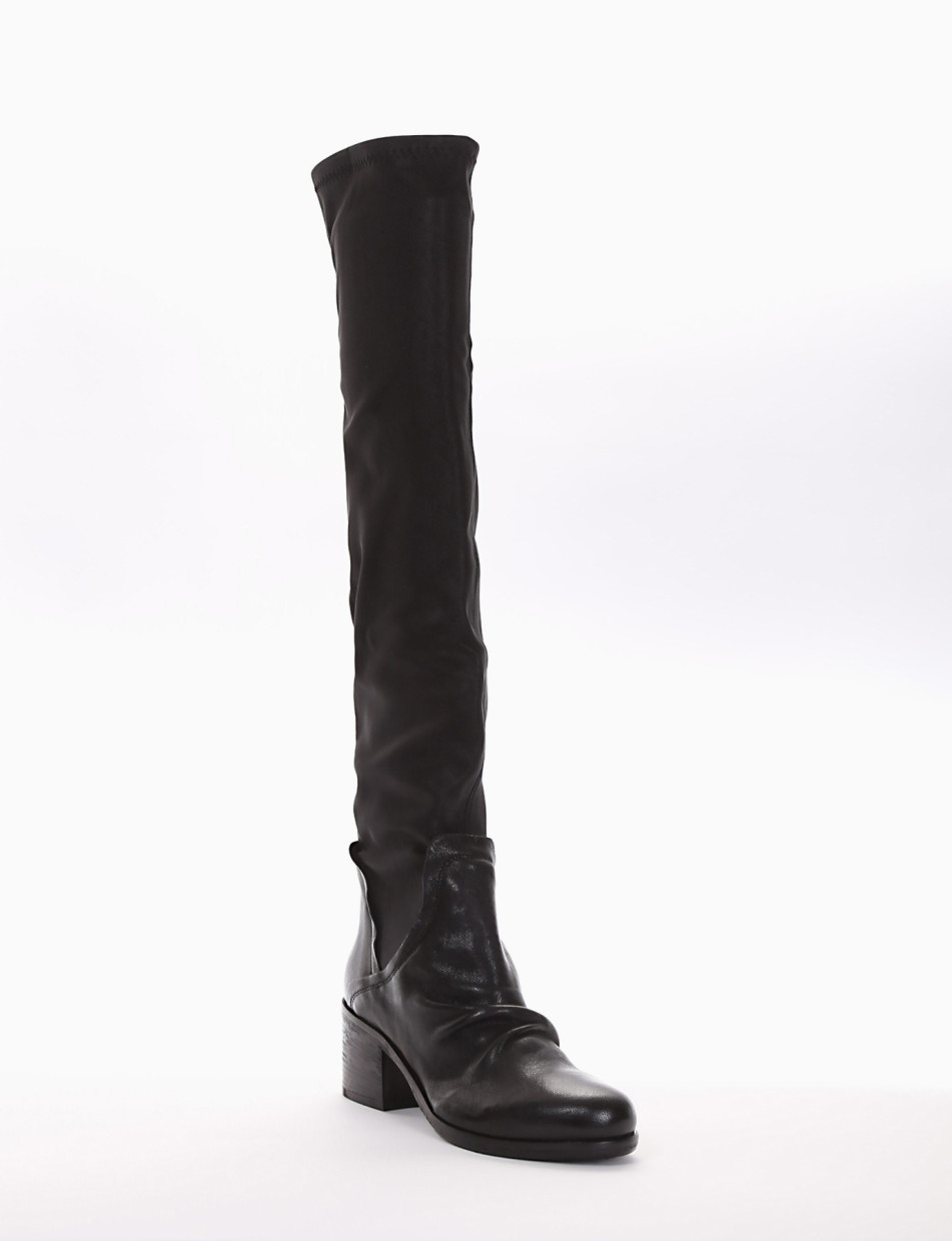 High heel boots heel 5 cm black leather