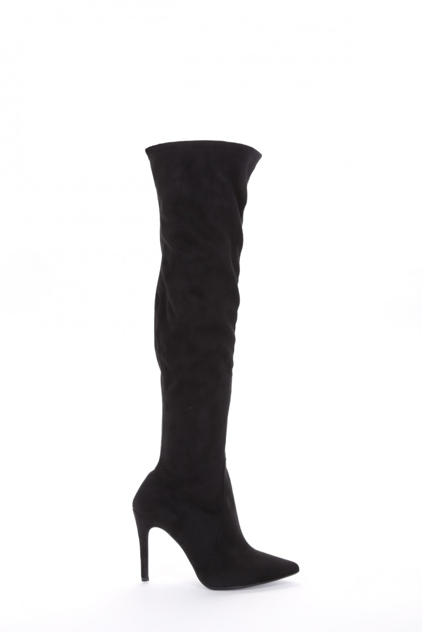 High heel boots heel 9 cm black chamois