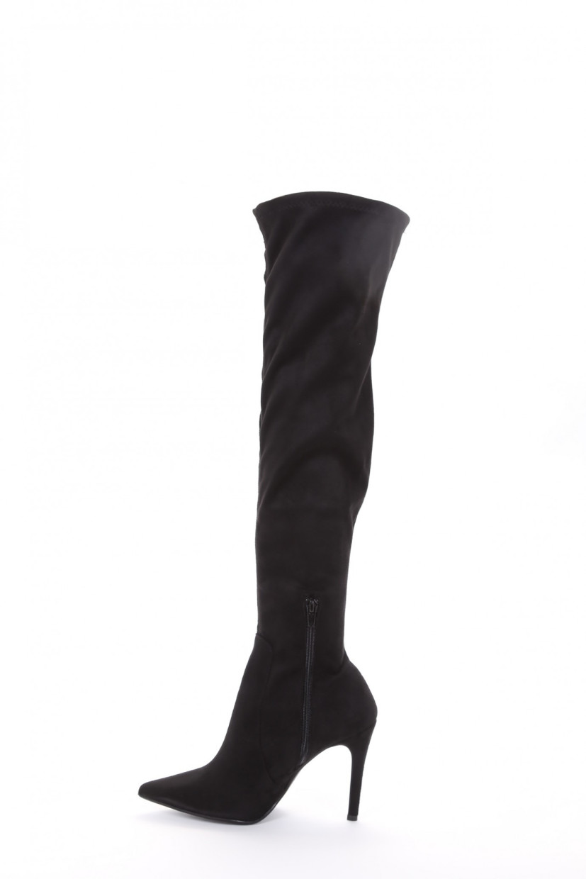 High heel boots heel 9 cm black chamois