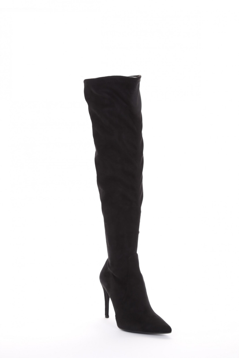 High heel boots heel 9 cm black chamois