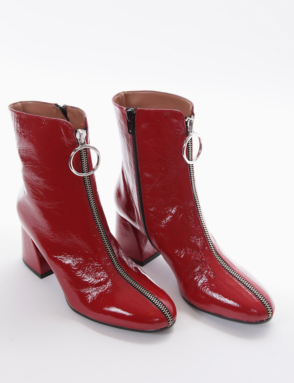 High heel ankle boots heel 5 cm red varnish