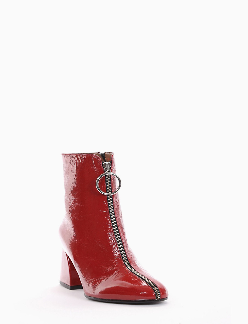 High heel ankle boots heel 5 cm red varnish