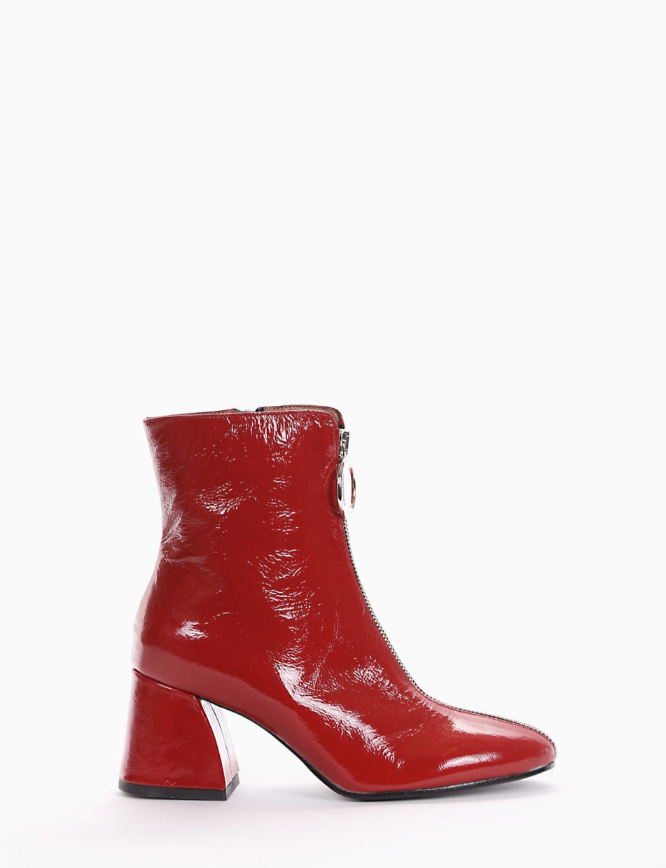 High heel ankle boots heel 5 cm red varnish