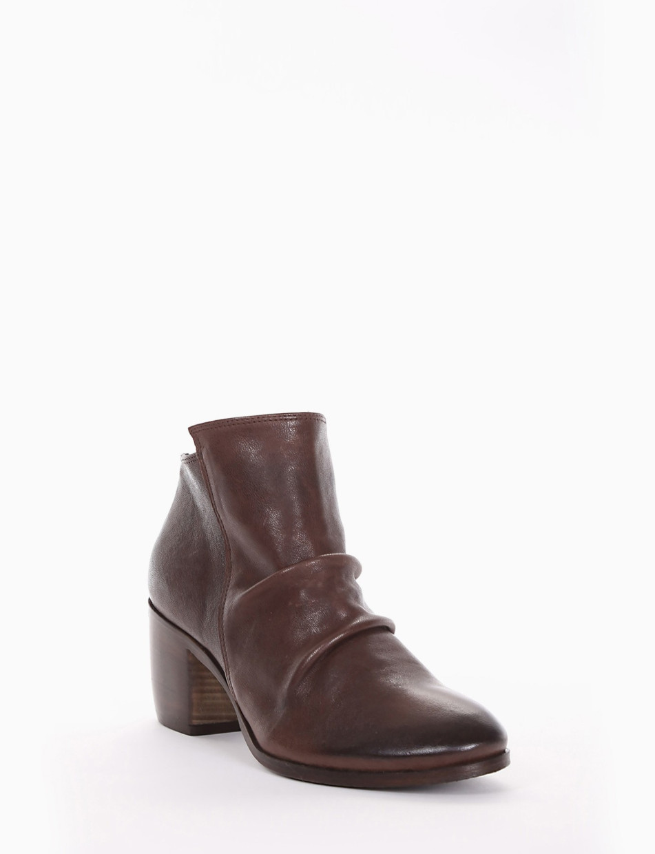 High heel ankle boots heel 5 cm dark brown leather