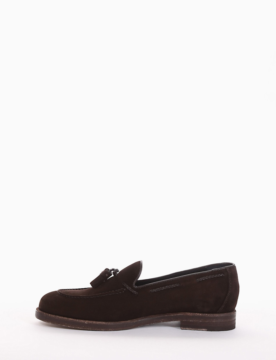 Loafers heel 2 cm dark brown chamois