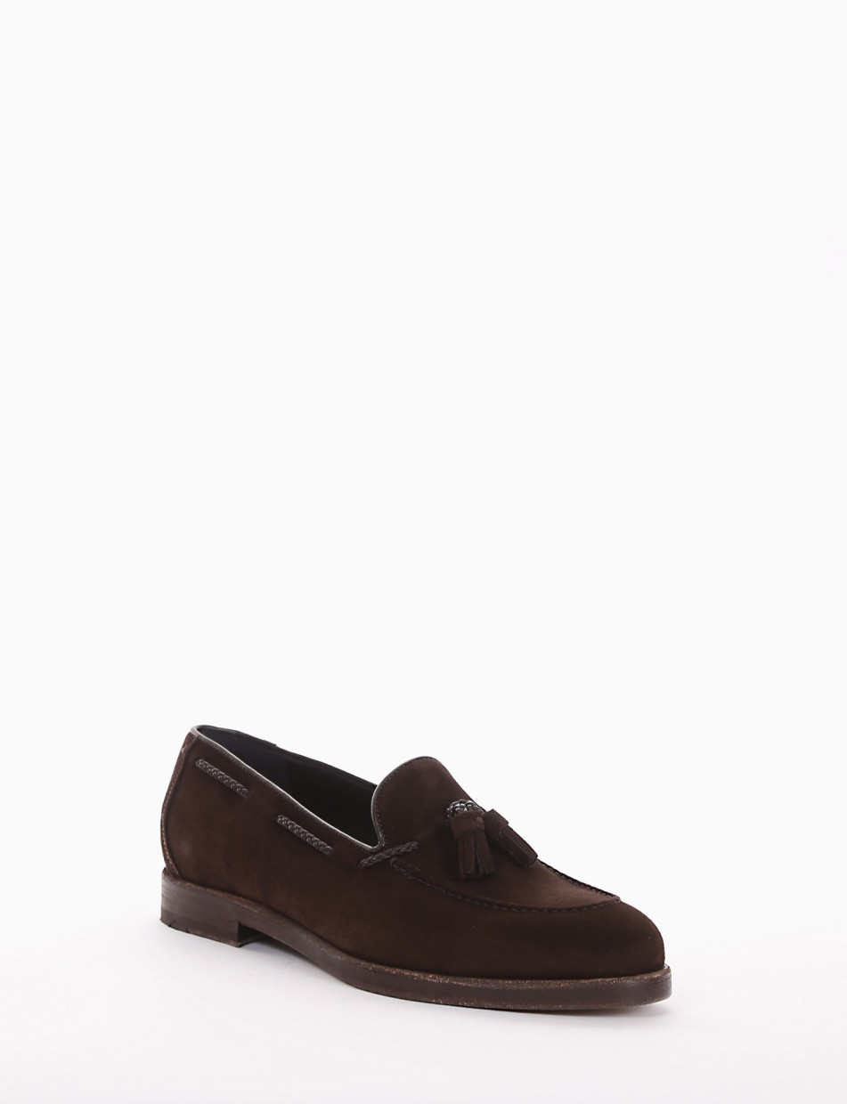 Loafers heel 2 cm dark brown chamois