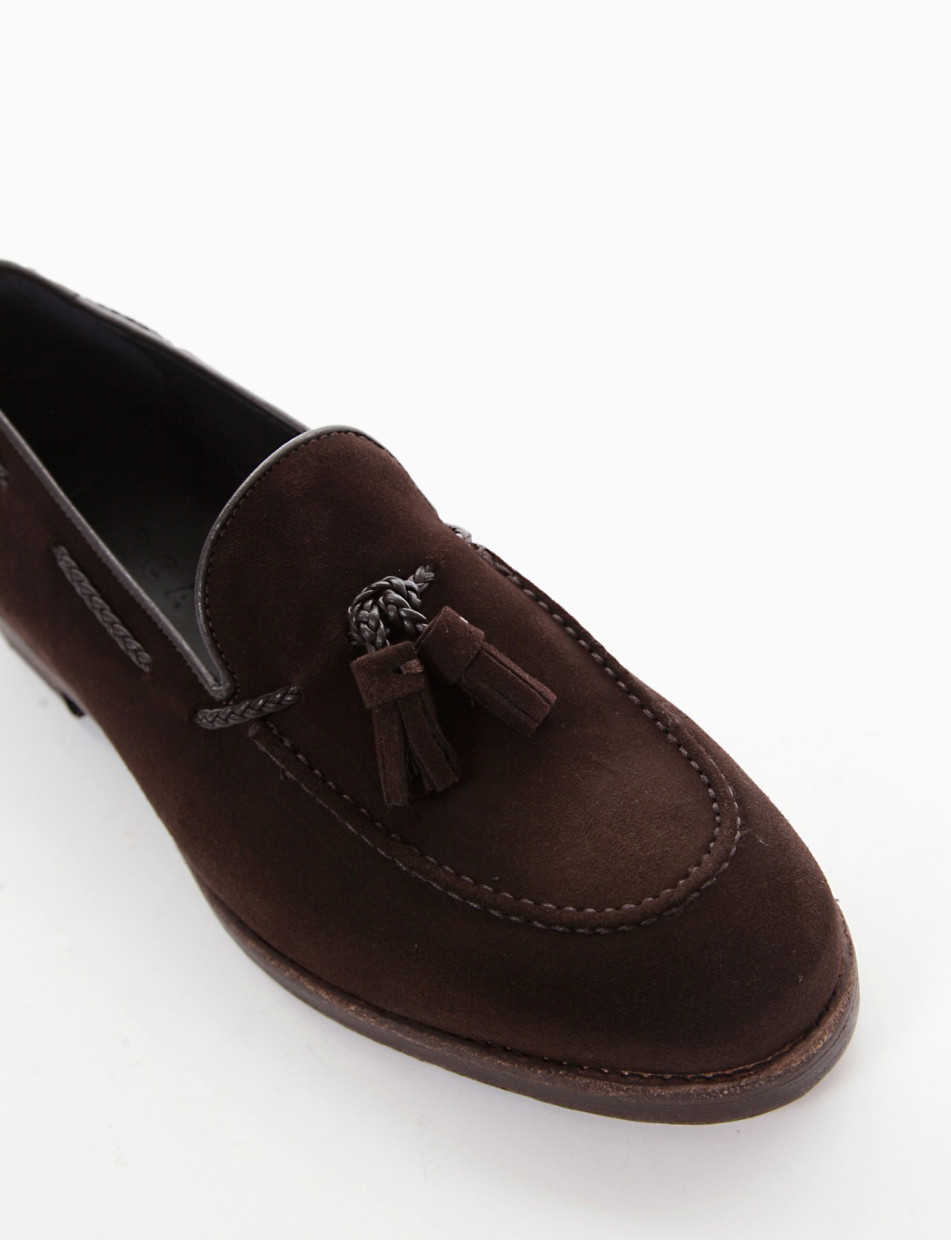 Loafers heel 2 cm dark brown chamois