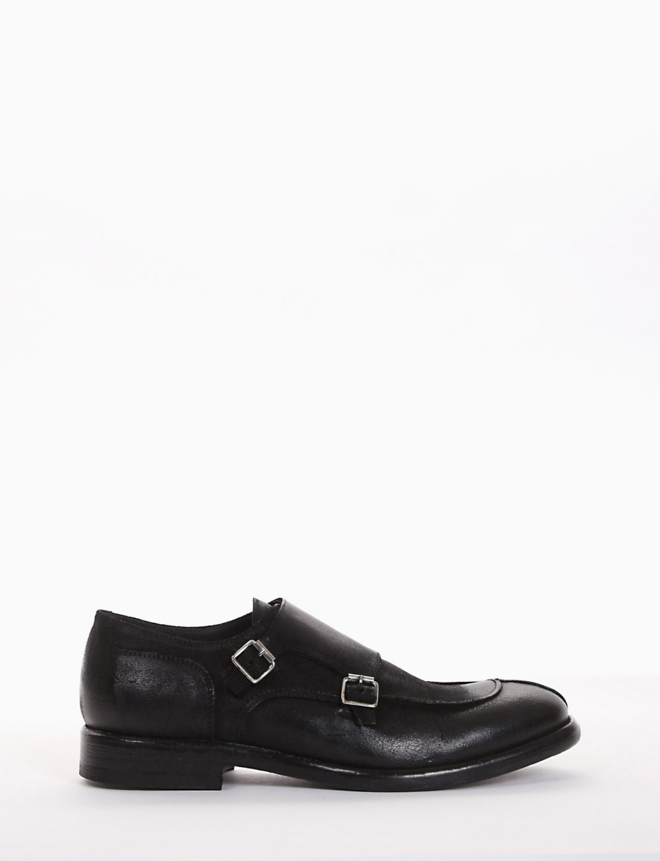 scarpa monkstrap tacco 2 cm nero