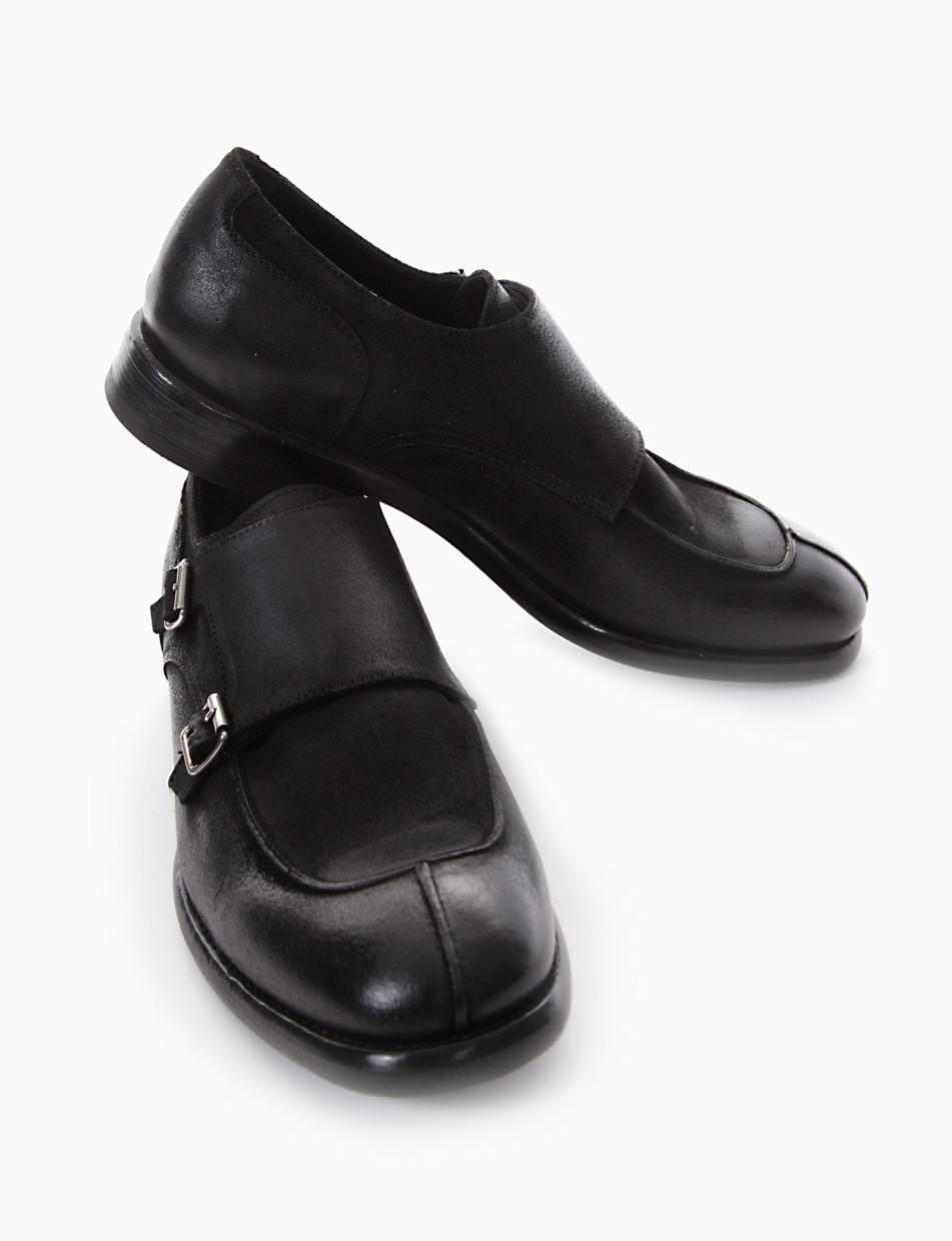 scarpa monkstrap tacco 2 cm nero