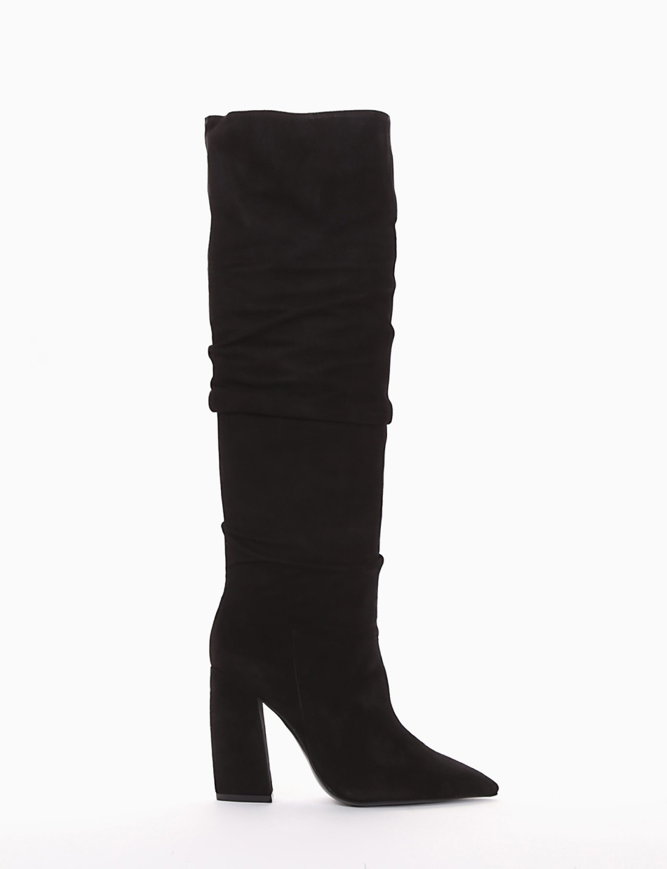 High heel boots heel 10 cm black chamois