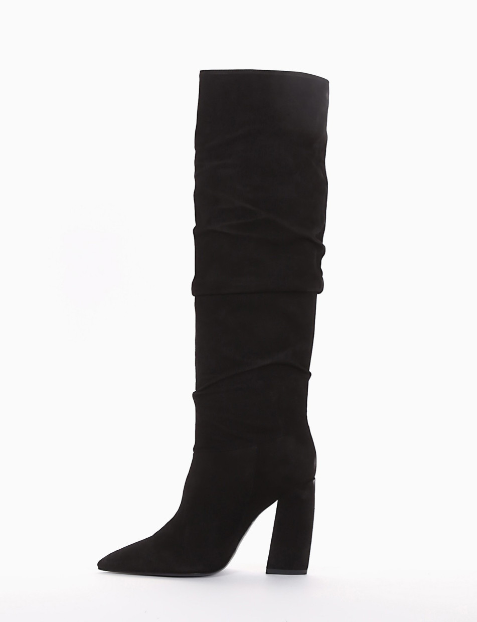 High heel boots heel 10 cm black chamois