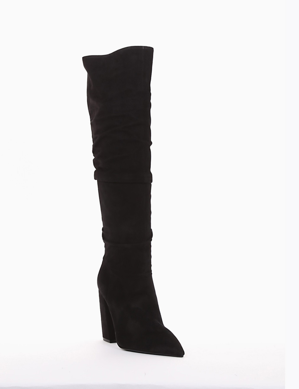 High heel boots heel 10 cm black chamois