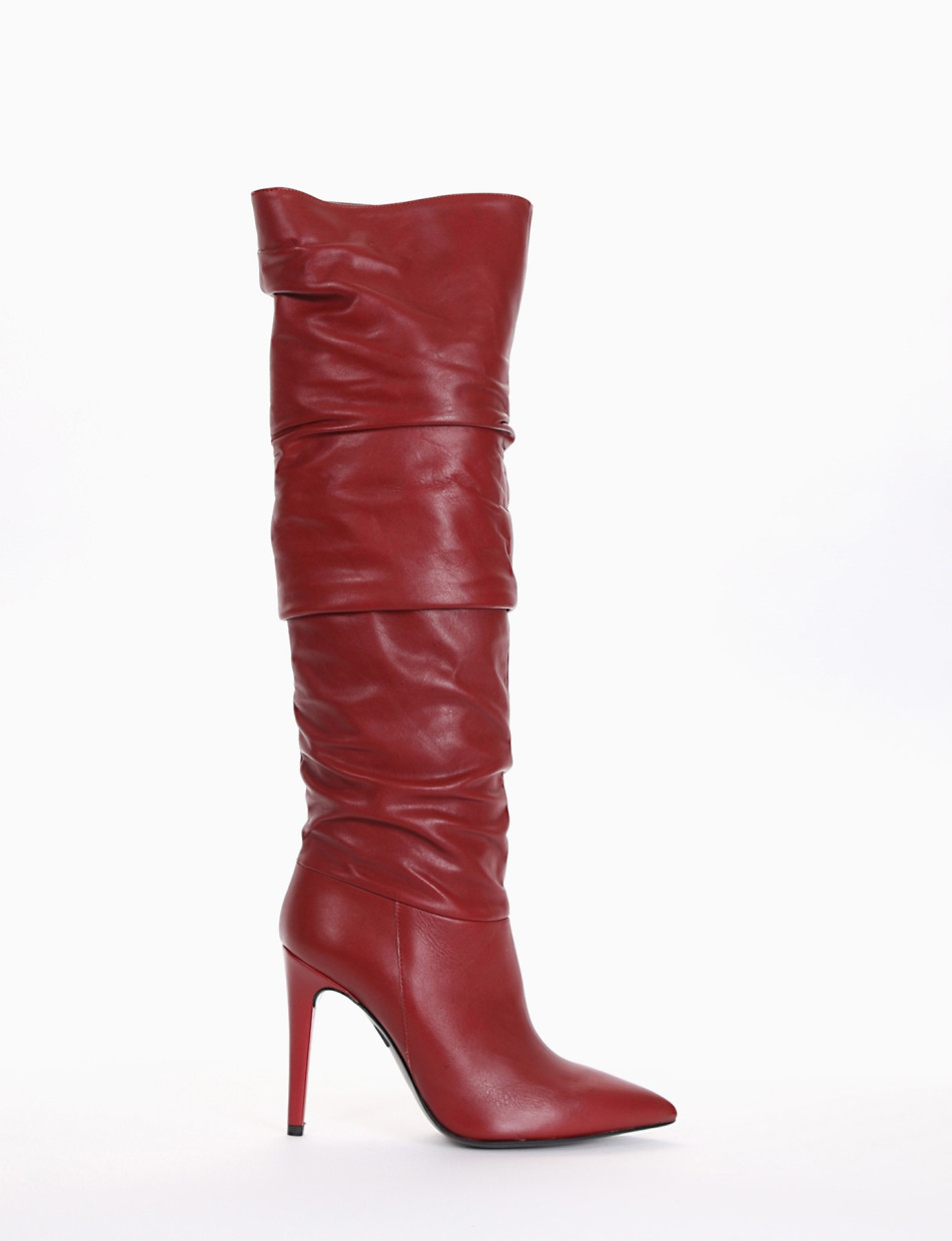 High heel boots heel 10 cm red leather