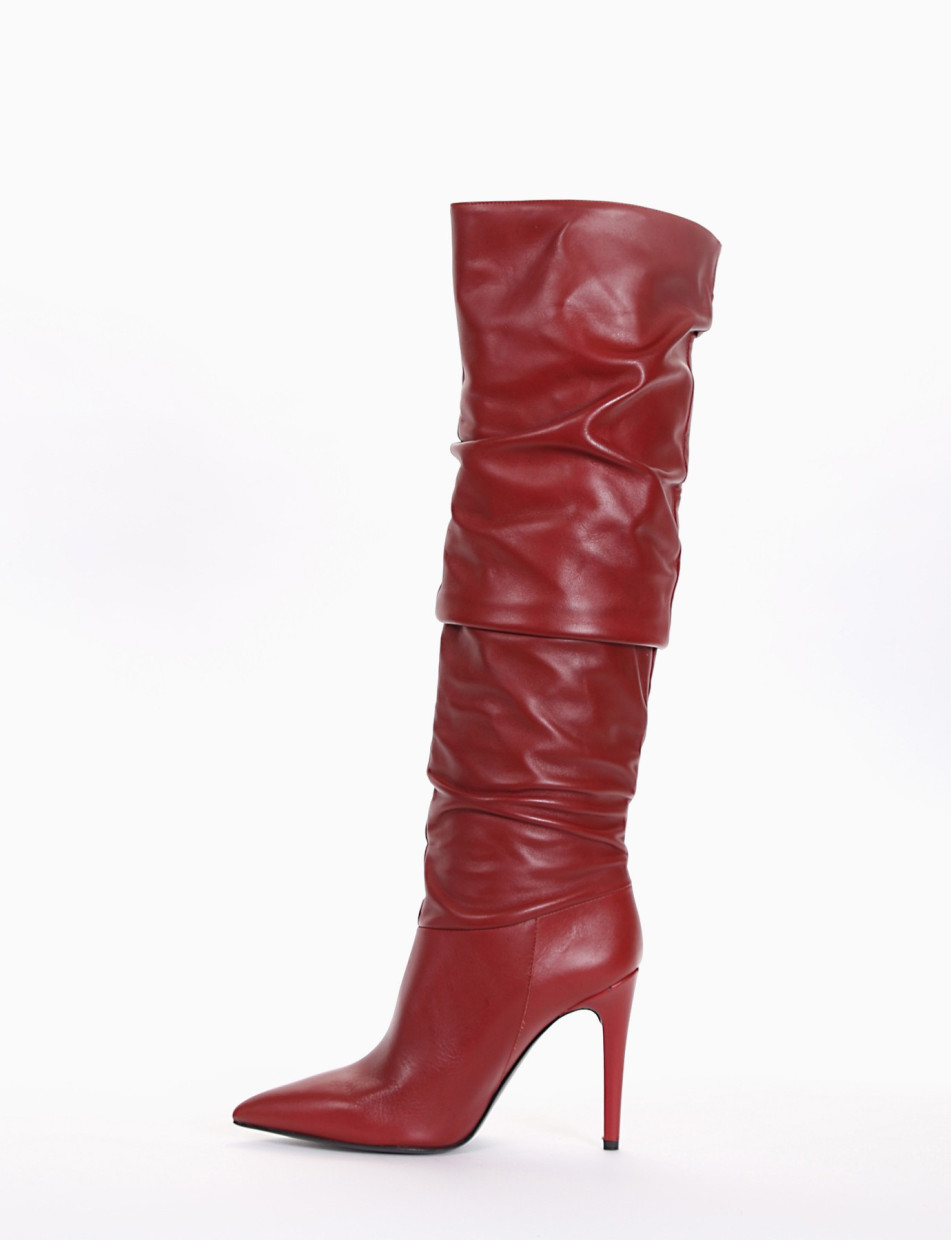 High heel boots heel 10 cm red leather