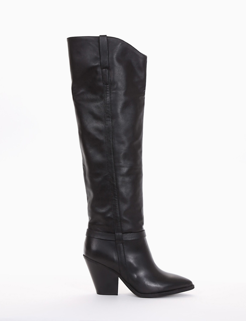 High heel boots heel 7 cm black leather