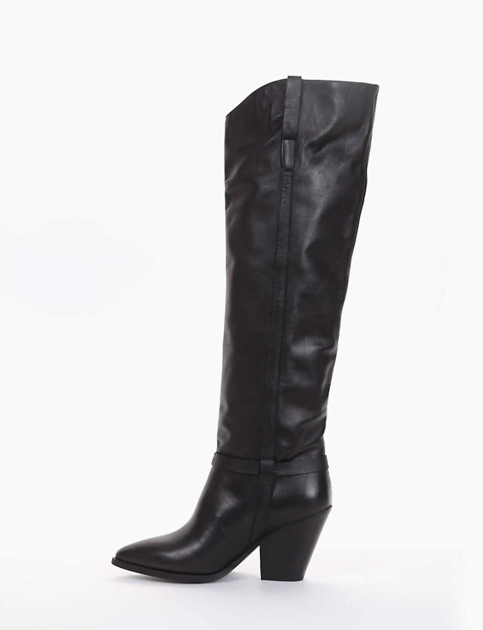 High heel boots heel 7 cm black leather