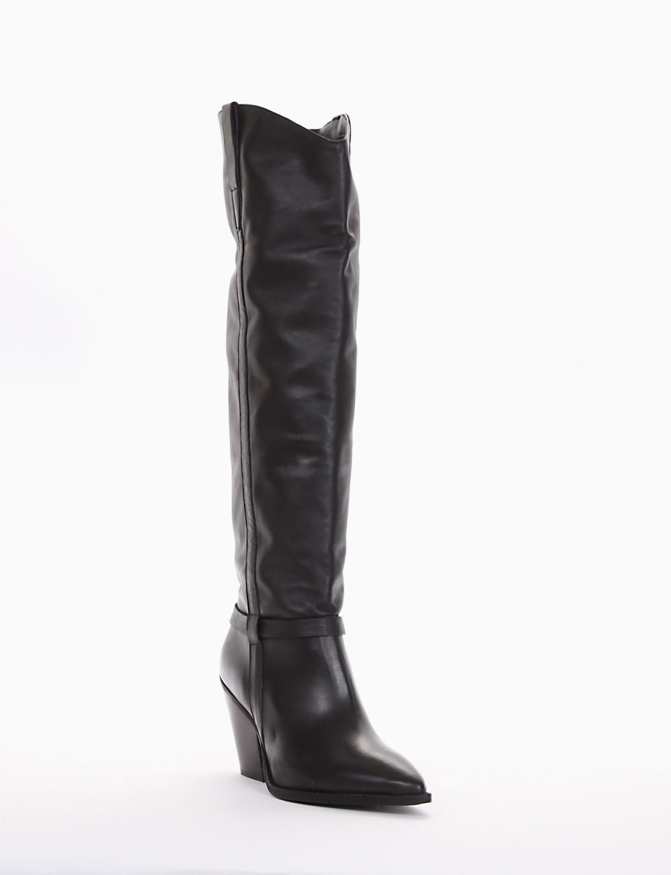 High heel boots heel 7 cm black leather