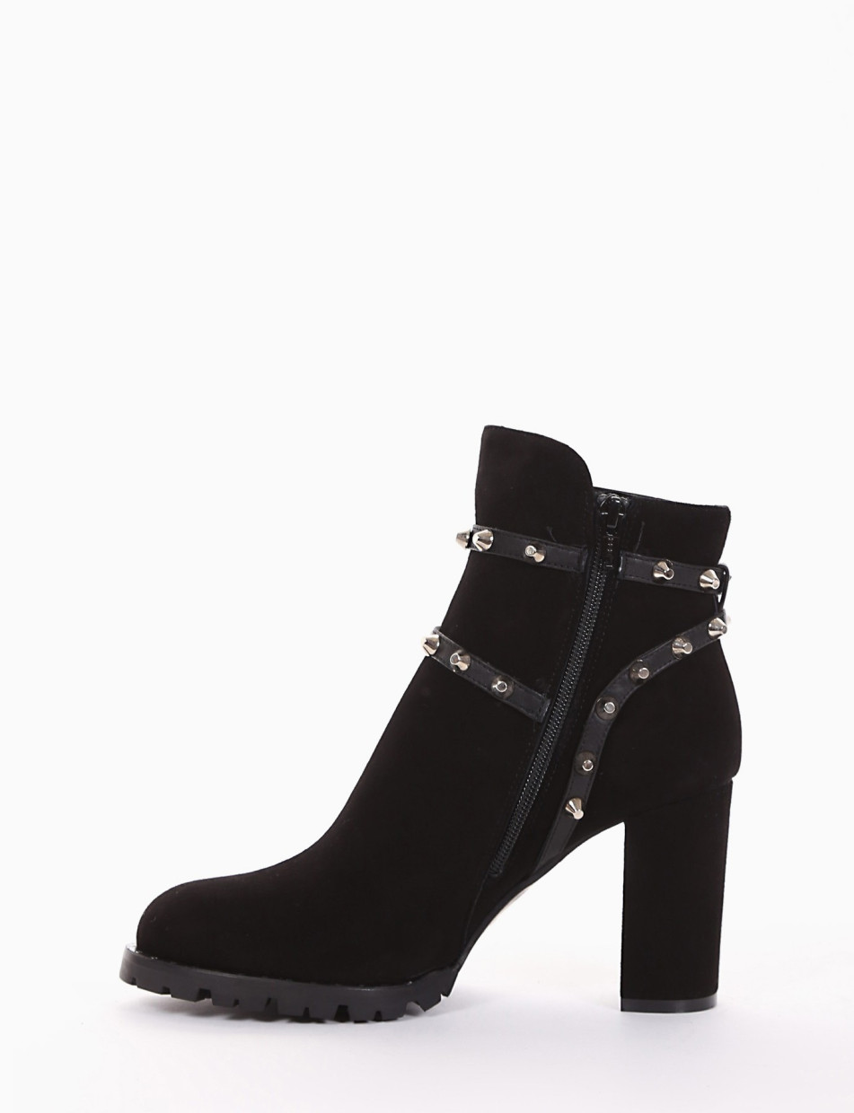 High heel ankle boots heel 9 cm black chamois