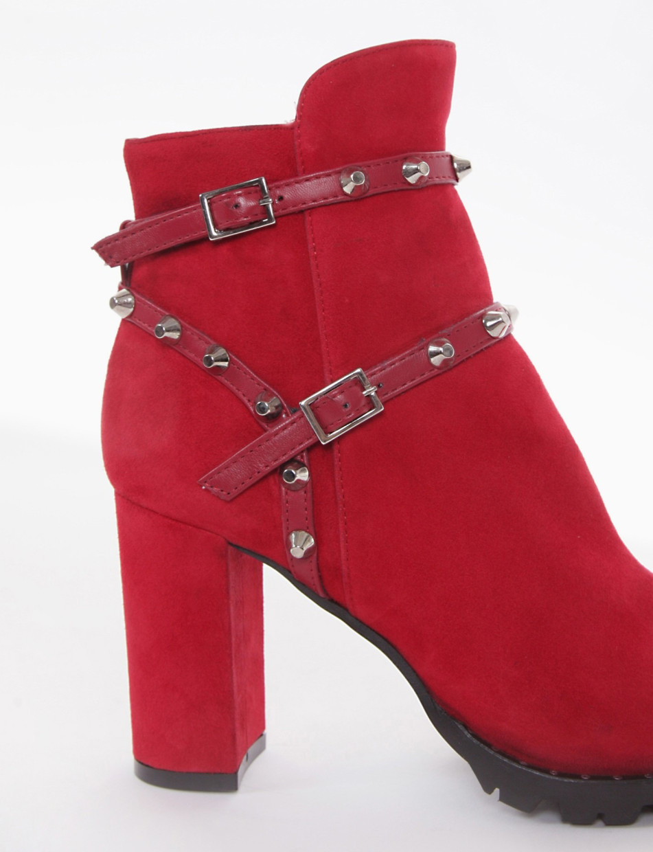 High heel ankle boots heel 9 cm red chamois