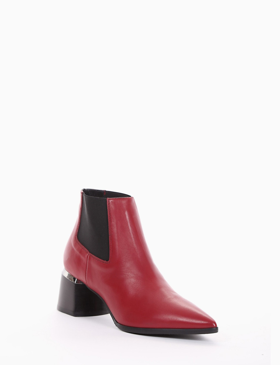 High heel ankle boots heel 5 cm red leather