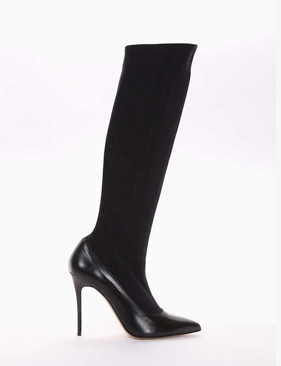 High heel boots heel 10 cm black leather