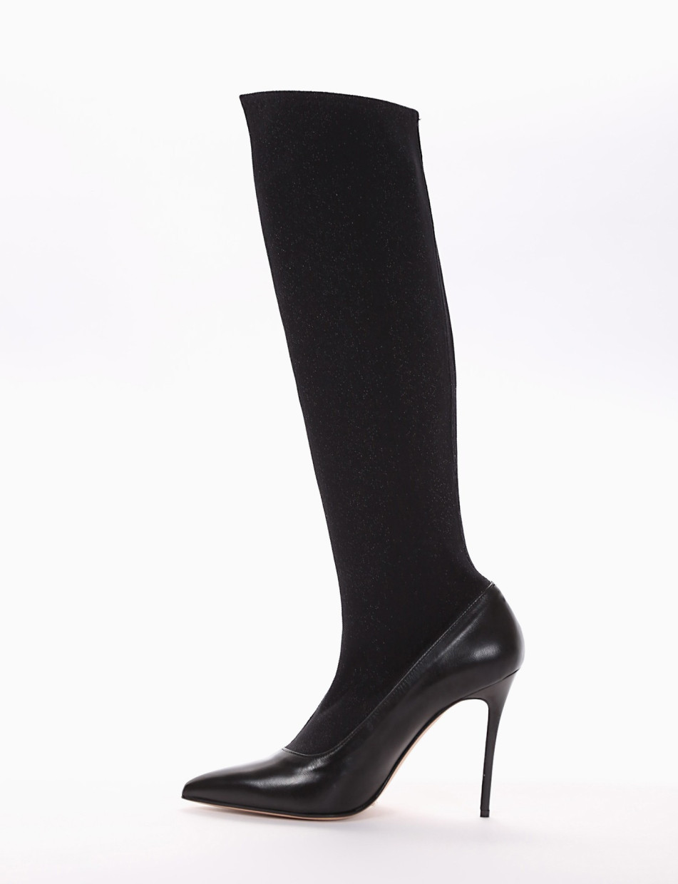 High heel boots heel 10 cm black leather