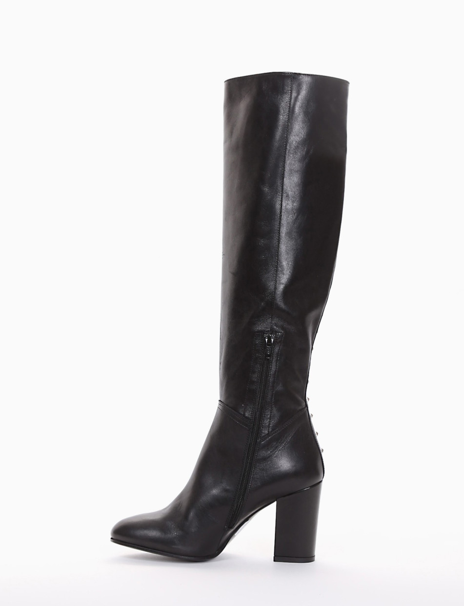 High heel boots heel 9 cm black leather