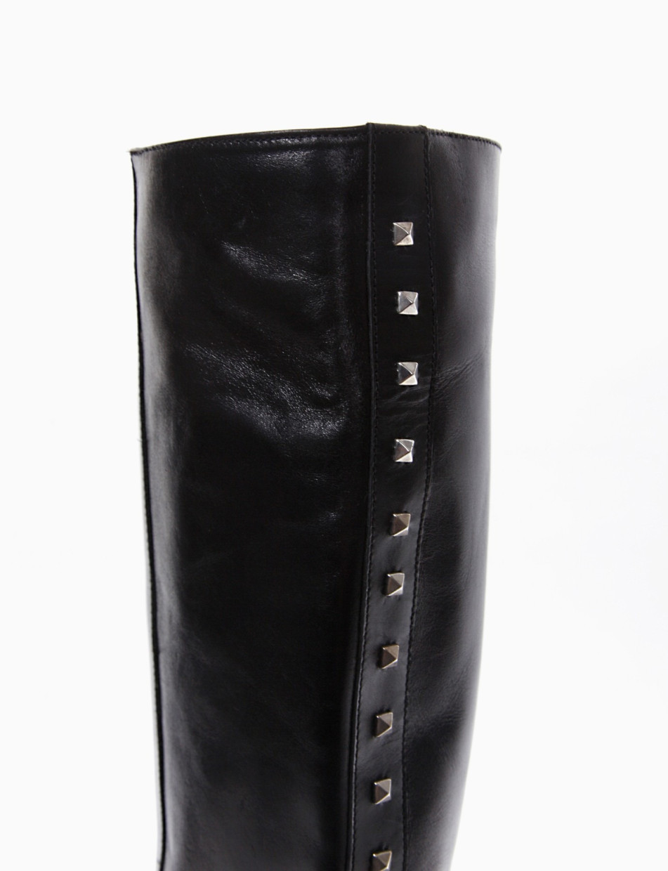 High heel boots heel 9 cm black leather