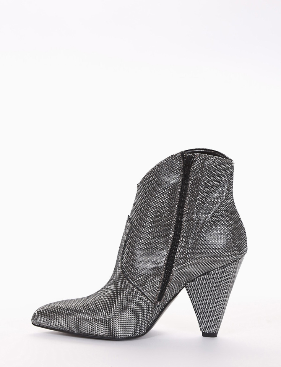 High heel ankle boots heel 6 cm silver glitter