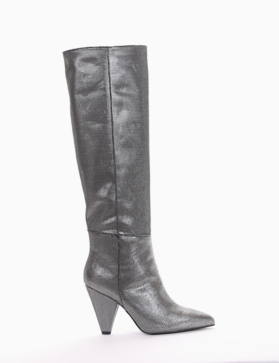 High heel boots heel 9 cm black laminated