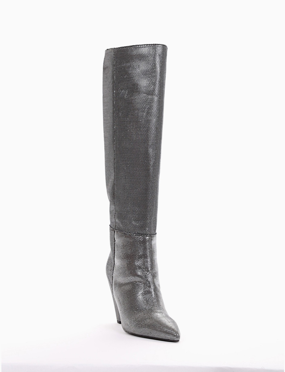 High heel boots heel 9 cm black laminated
